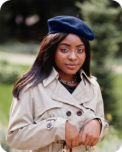 Parquet Solid Color French Beret Hat. Classic French, Casual and Chic Lightweight Cap for Women - color: Navy