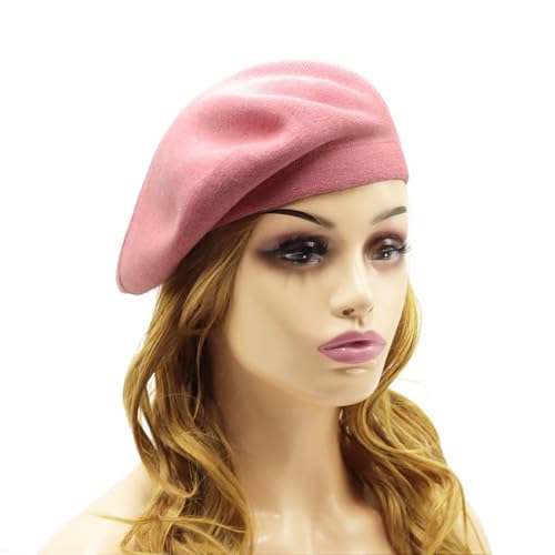 Wheebo Reversible Solid Color French Beret Hat for Women and Girls - color: Pink