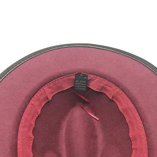 Willheoy Wide Brim Fedora Hats for Women & Men Two Tone Felt Hat Gradient Dress Hat - color: Wine