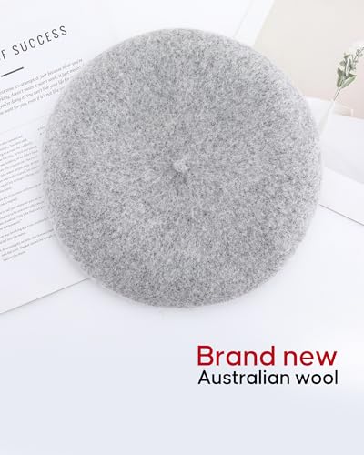 French Beret Hats for Women - Wool Solid Color Beanie Cap - color: Melange Grey