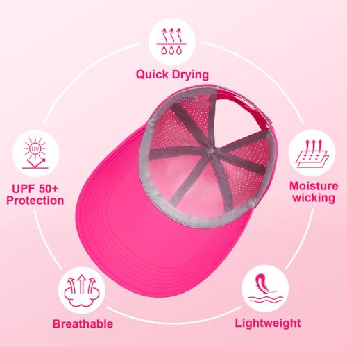 Women's Wide Brim Sun Hat with Ponytail Hole, UV Protection Criss Cross Sun Visor Hat, Lightweight & Quick-Drying Beach Cap - color: Hot Pink