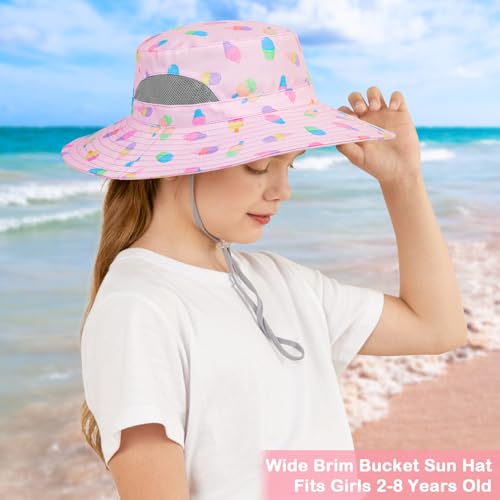 ICOSY Kids Sun Hat, UPF 50+ Girls Beach Hat for Toddler Kids - color: Pink Ice Cream