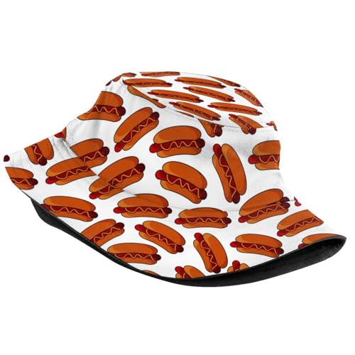 Funny Pattern Bucket Hat, Unisex Summer Sun Hat Packable Beach Travel Fisherman Cap for Women Men - color: Funny Hot Dog