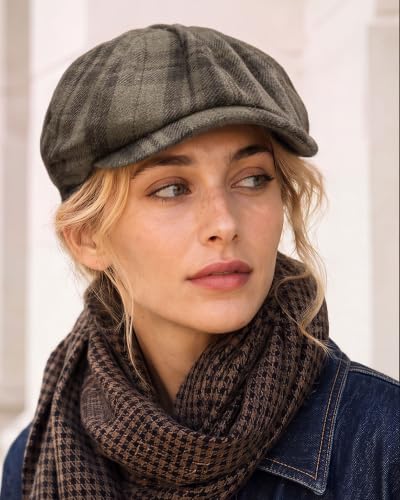 CLAPE Vintage Checkered Newsboy Cap - color: Nb25q12-taupe