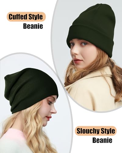 ROYBENS Warm Wool Beanie for Men Women, Thick Fleece Lined Knit Winter Hat - color: 1pcs Army Green