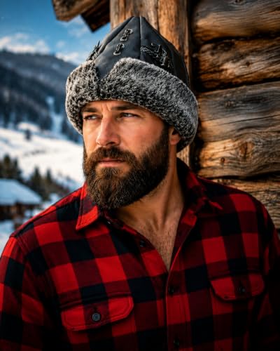 ihvan online Turkish Ottoman Bork Hat, Ertugrul Faux Leather Fur Winter Cap - color: Grey / Style-15