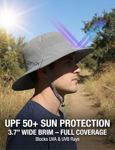 Oversize Large XXL Sun Boonie Hat for Men Women Wide Brim UPF 50+,Bucket Waterproof Quick Dry Safari Hats for Fishing Hiking - color: Light Gray, size: X-Large-XX-Large