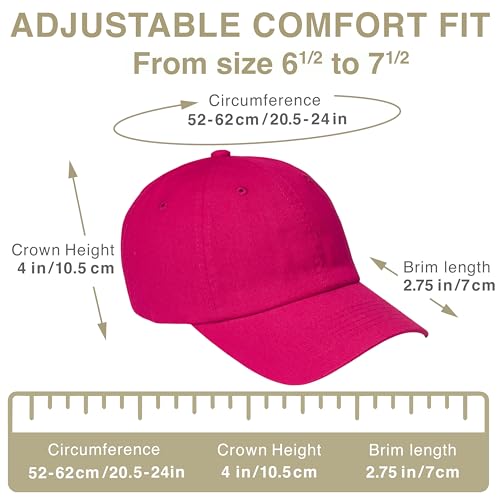 E BY ELIDAN Classic Dad Hat Cotton, Low-Profile Plain Baseball Cap, Adjustable, Breathable and Packable - color: Hot Pink