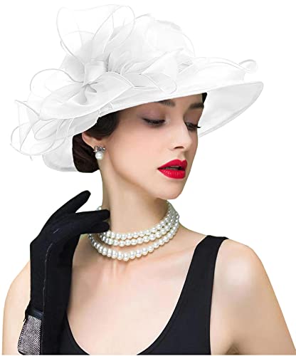 ORIDOOR Women's Organza Cloche Bowler Hat Derby Fascinator for Tea Party Bridal Wedding Hat - color: 011c1-white
