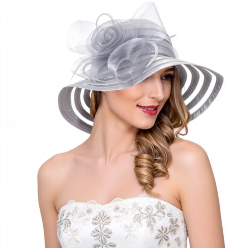 Ruphedy Women Derby Church Dress Bucket Hat Fascinators Tea Party Wedding Hat - color: S017-silver