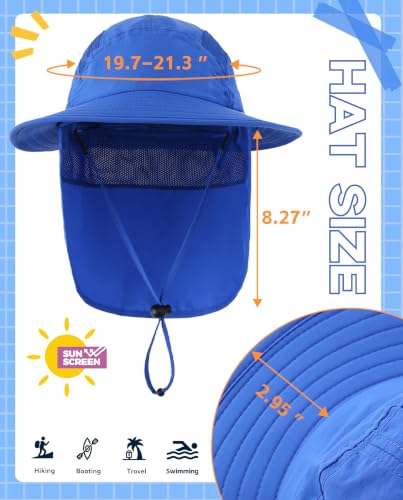 Home Prefer UPF 50+ Boys Sun Hat with Neck Flap Wide Brim Summer Beach Bucket Hat for Boys Girls Toddler Kids Safari Hat - color: Bright Blue