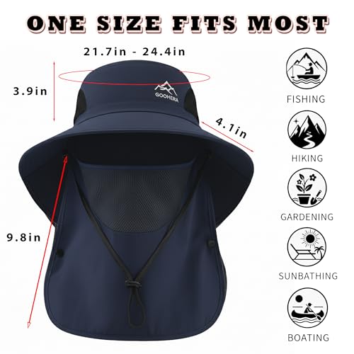 Sun Hat for Men & Women, Breathable Wide Brim Outdoor Fishing Hat with Face Cover & Neck Flap - color: Dark Blue