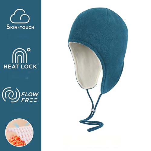 Mens Womens Warm Fleece Beanie Soft Winter Hat with Ear Flaps Windproof Ski Snow Cycling Skull Cap Helmet Liner - color: Teal