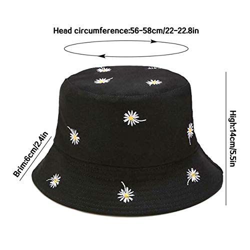 XYIYI Cute Bucket Hat Beach Fisherman Hats for Women, Reversible Double-Side-Wear - color: Daisy