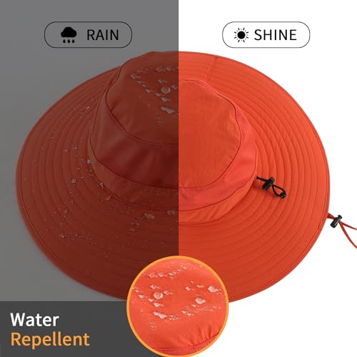 Home Prefer UPF50+ Mens Sun Hat Wide Brim Fishing Hat Foldable Large Brim UV Protection Sun Hat for Men Women Beach Gardening - color: Orange