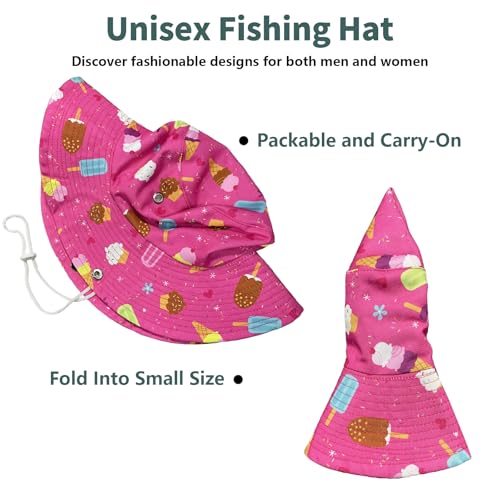 Funny Sun Hat for Men Women Wide Brim Bucket Hat Hiking Boonie Hat Summer Beach Fishing Caps - color: Ice Cream