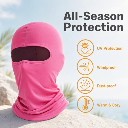 Balaclava Ski Mask, Windproof Sun Protection Full Face Cover for Men Women - color: Rose Red