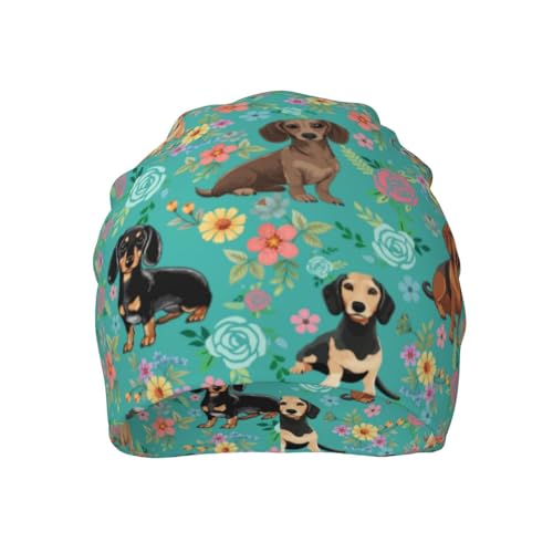 Slouchy Beanie Hat Skull Cap Chemo Headwear Baggy Hats for Men Women Running Cycling - color: Floral Dachshunds