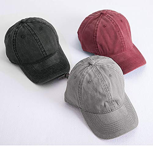Glamorstar Classic Unisex Baseball Cap Adjustable Washed Dyed Cotton Ball Hat - color: Red Wine+black+grey