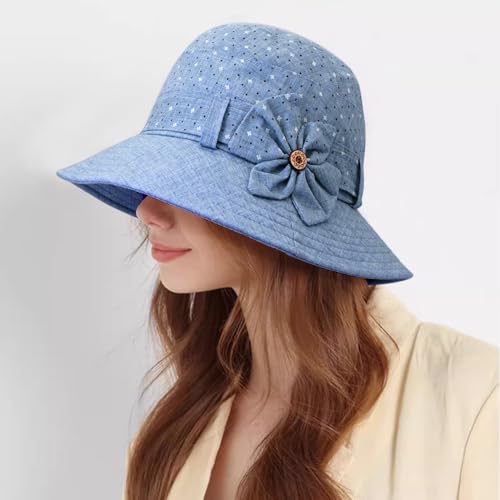 Women Cloche Bucket Hat Vintage Fedora Bowler Hats - color: Blue