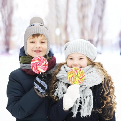 Kids Winter Beanie Hat Boys Toddler Knitted Pom Hat Earflap Fleece Lining Ages 3-12 - color: Grey, size: 7-12 Years