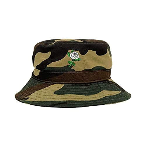 White Rose Embroidered Bucket Hat, Unisex Hat, Summer Hat, Sun Hat - color: Camo