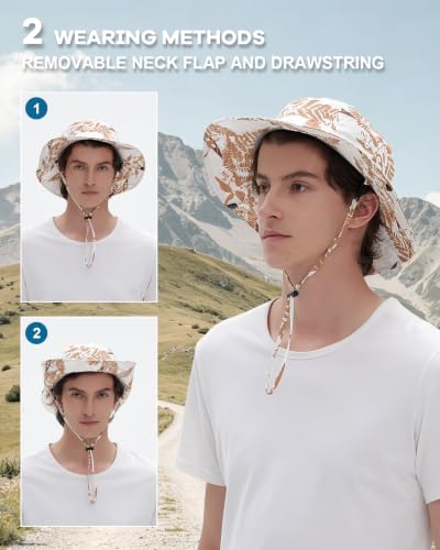 Printed Bucket Hat UPF 50+ Sun Hat, Women Men Roll-Up Brim Boonie Hat - color: White