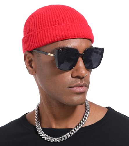 Wool Cuffed Beanie for Men Unisex Knit Watch Cap Thin Fisherman Beanies - color: Red