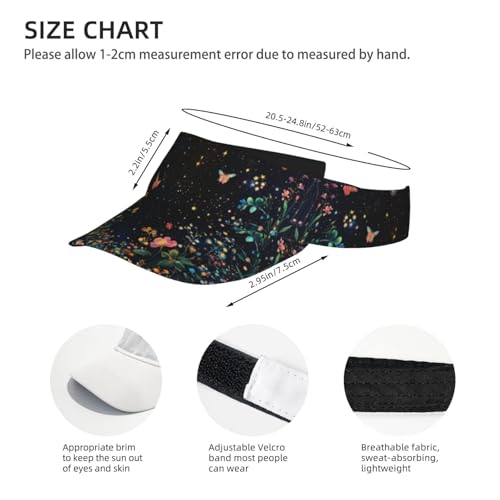 USA Visor Hat Sun Adjustable Sports Beach Cap Men Women Adults - color: Floral Butterfly Black