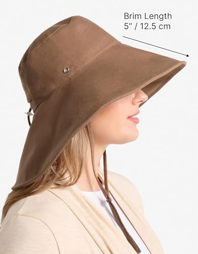 Solbari Women’s Ultra-Wide Cotton Linen Sun Hat UPF 50+ - color: Mocha, size: Small-Medium
