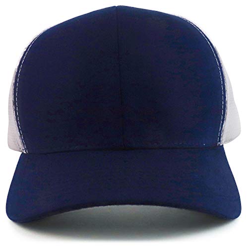Trendy Apparel Shop Oversize XXL Structured Trucker Mesh Baseball Cap - color: Navy White