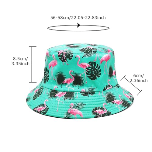 Printed Bucket Hat - Reversible Packable Summer Travel Beach Sun Cap for Men Women Teens - color: Flamingo Leaves