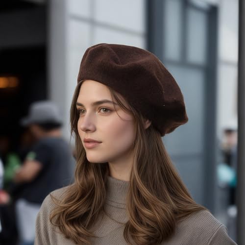 Women's Wool Beret: 70% Wool French Hat for Daily, Lightweight & Chic Berets for Women - color: Coffee