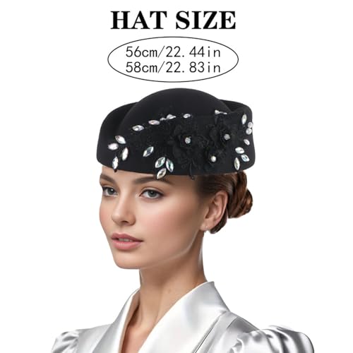 Women Vintage Church Hat Applique Felt Pillbox Hat Fascinator Tea Party Cap - color: Fuchsia