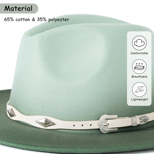 Lisianthus Gradient Color Fedora Hat for Women & Men - color: White Band, Green