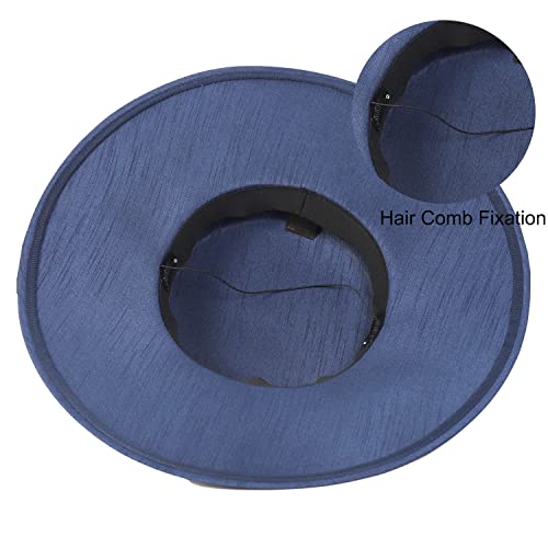 Fascinators Women Wide Brim 20s 50s Derby Pillbox Hat Bowknot Cocktail Tea Party Church Dress Hats - color: Navy
