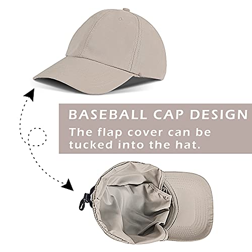 Solaris Mens Sun Hat Neck Flap 2 in 1 Foldable Waterproof UPF 50+ Baseball Cap Fishing Hiking Outdoor - color: #5 Khaki