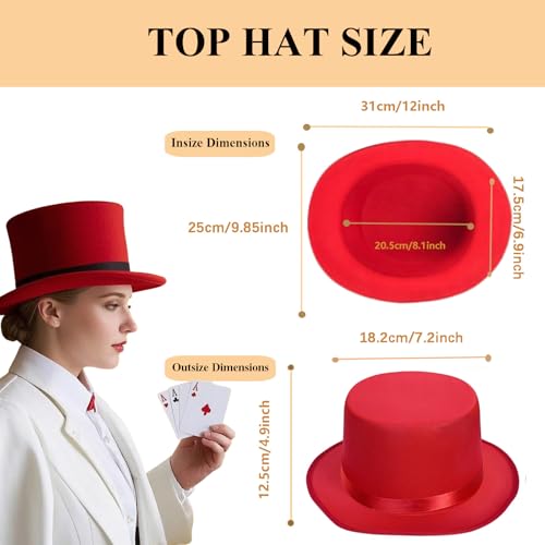 Top Hat for Men Women Adult, Magician Victorian Pilgrim Theatrical Clown Bowler Tailcoat, Cosplay Costume - color: Red