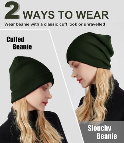 Womens Satin Lined Beanie Wool Silk Lining Slouchy Warm Skull Cap - color: 1pcs Army Green