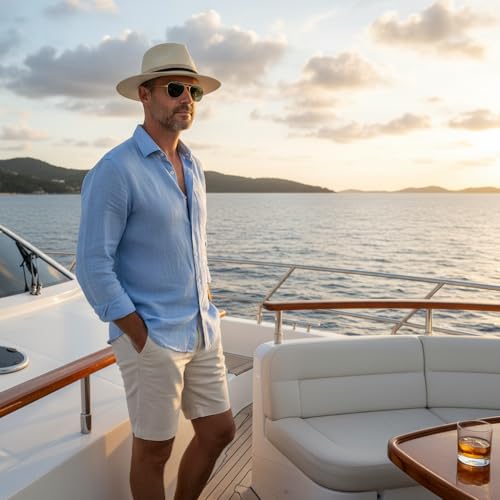 Mens Wide Brim Summer Straw Fedora Beach Sun Hats Panama - color: Camel