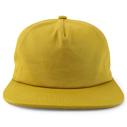 Trendy Apparel Shop Plain Unstructured 5 Panel Flat Bill Snapback Baseball Cap - color: Mustard