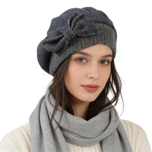 Women’s Vintage Wool Beret Winter Hats Elegant French Beret Beanie Dress Hat for Ladies - color: Grey