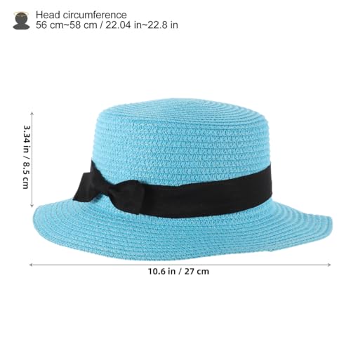 STOBOK Summer Straw Hats Women Beach Fashion Foldable Sun Hats Dome Cap Bowknot Roll-up Caps Sun Visor Soft Blue