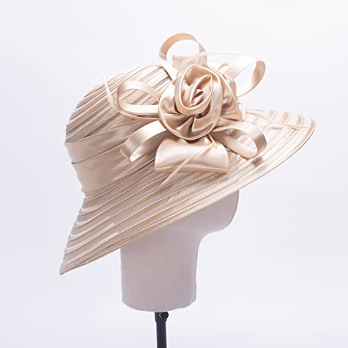 Lawliet Womens Satin Ribbon Church Wedding Sun Wedding Occasion Hat A214 - color: Light Gold