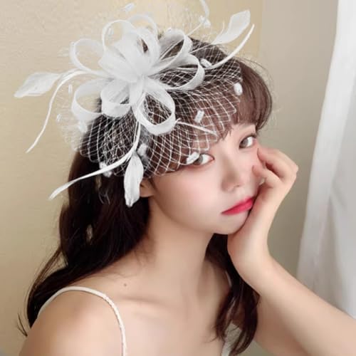 Women's Fascinator Feather Flower Hir clip & Corsage Dual-use Bridal Headpiece Hair Accessories Cocktail Party Wedding - color: White