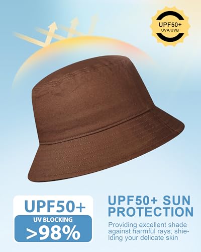 GADIEMKENSD 100% Cotton Bucket Hat - Unisex, UPF 50 Sun Protection, Lightweight, Packable - color: Brown