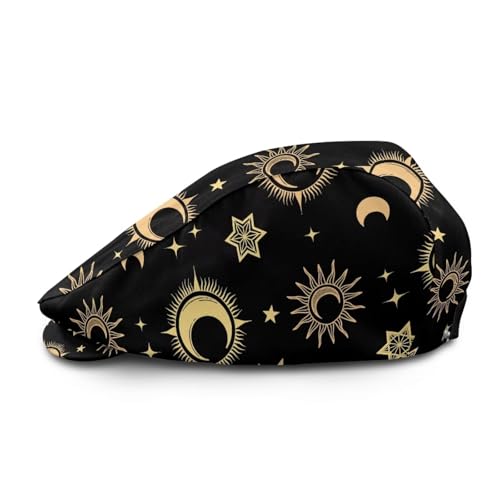 Newsboy Cap for Men Women Adjustable Flat Cap Gatsby Hat Retro Eight Panel Baker Boy Hat Lightweight Casual Cap - color: Sun Moon Star