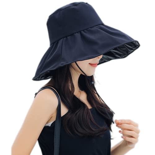 Women Summer Rain UV UPF 50 Sun Protection Wide Brim Hat - Foldable Bucket Sun Hat - color: Black