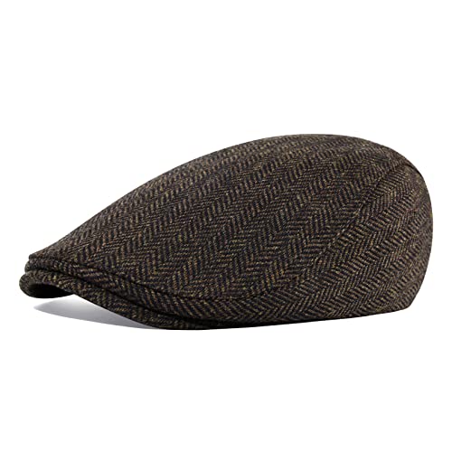 STARANCE Men Wool Newsboy Cap - color: Herringbone Coffee/Herringbone Green