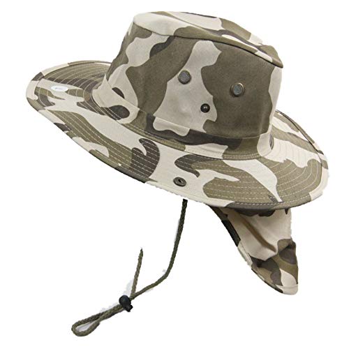 Bucket Sun Flap Hat Cap Fishing Hiking Army Military Snap Brim Neck Cover - color: Desert Camo, size: Large